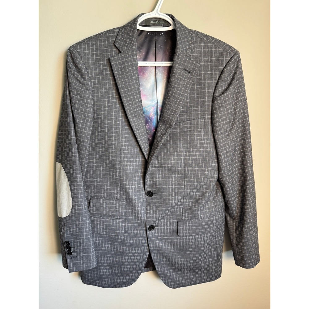 Indochino Mens Gray Plaid Galaxy Lining Wool Blazer Custom Dark Academia Preppy